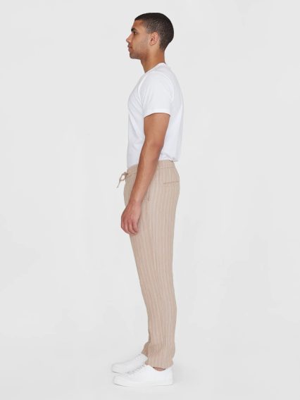 KnowledgeCotton Apparel Loose Striped Linen Pants — Beige