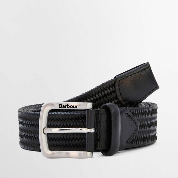 Barbour Stretch Leather Belt — Black