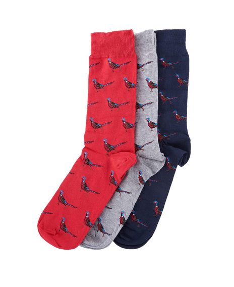 Geschenkset mit Socken mit Fasan-Motiv Barbour (Rot, Grau, Navyblau)