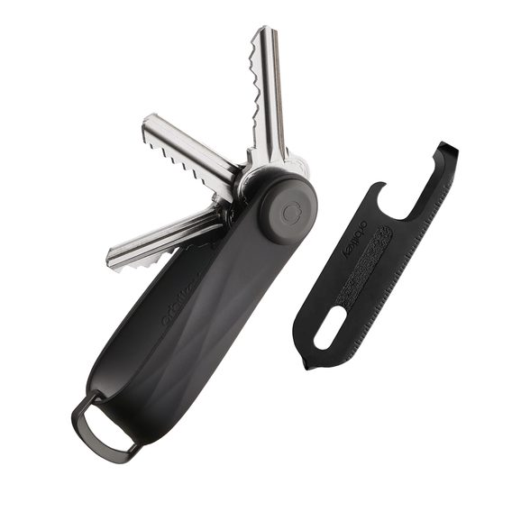 Geschenkset - Schlüsselanhänger Elastomer Orbitkey 2.0 (Black & Black Hardware) + schwarzes Multitool v2