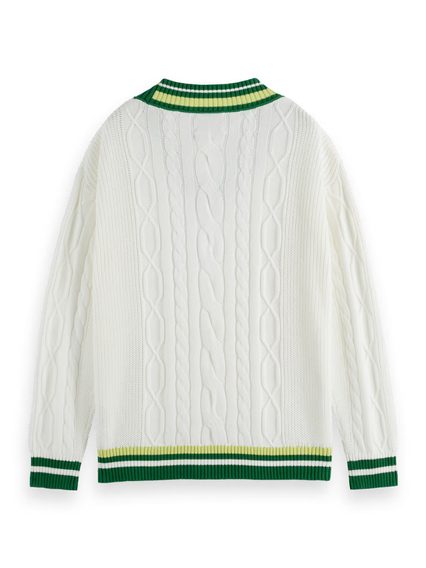 Scotch & Soda — V-Neck Drop Shoulder Cable Knit Pullover