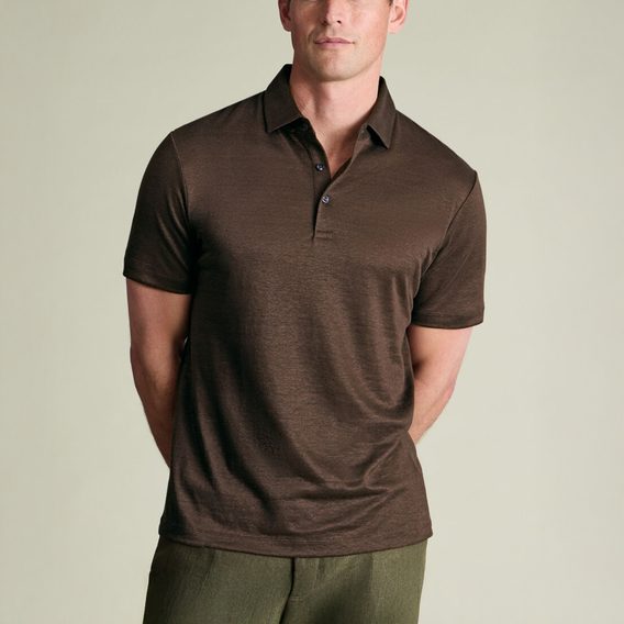 Charles Tyrwhitt Pure Linen Polo — Chocolate Brown