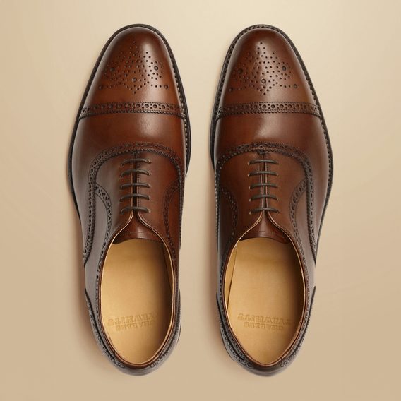 Charles Tyrwhitt Leather Oxford Brogue Shoes — Dark Tan