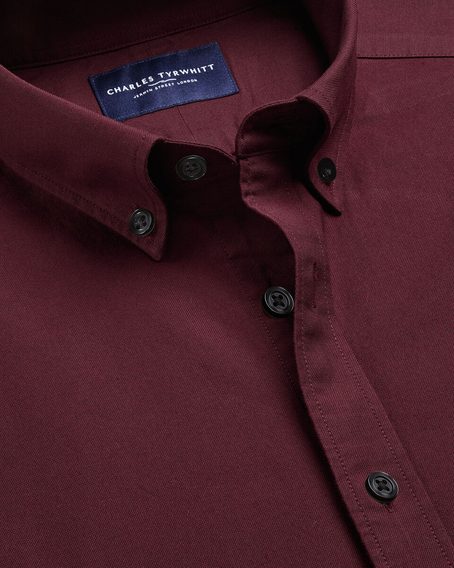 Charles Tyrwhitt Stretch Washed Oxford Shirt — Burgundy