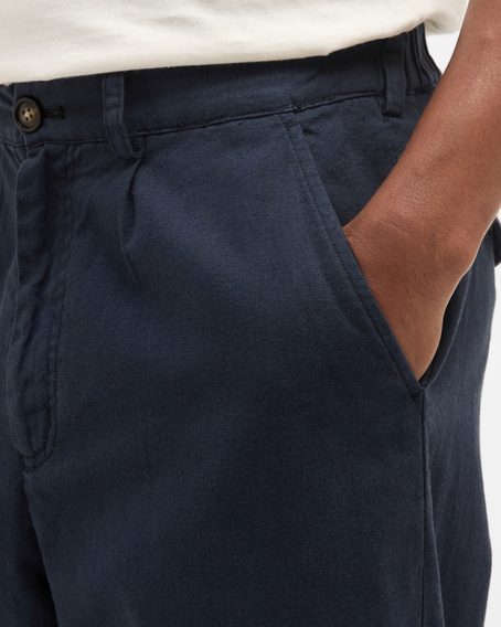 Barbour Cotton Linen Relaxed Trousers — Navy
