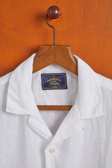 Portuguese Flannel Linen Camp Collar — White