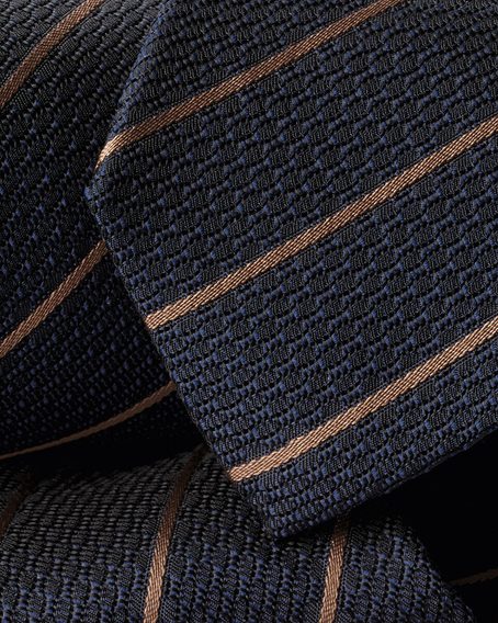 Charles Tyrwhitt Silk Grenadine Stripe Tie — Navy & Camel