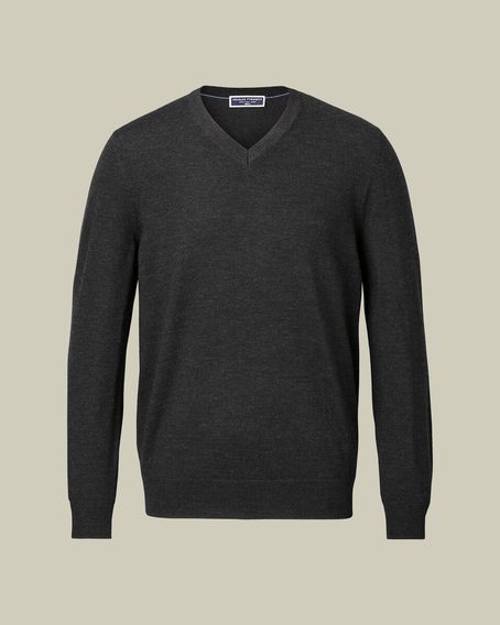 Charles Tyrwhitt Pure Merino V-Neck Jumper — Charcoal
