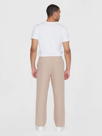 KnowledgeCotton Apparel Loose Striped Linen Pants — Beige