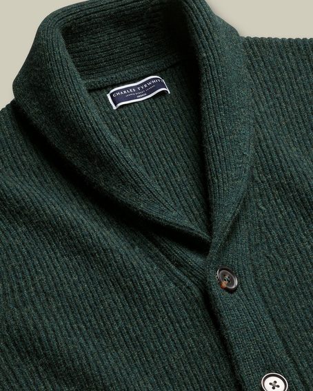 Charles Tyrwhitt Pure Merino Shawl Neck Chunky Cardigan — Green
