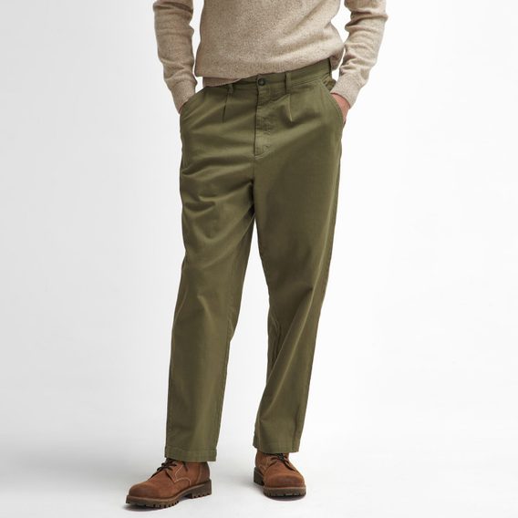 Barbour Washed Stretch Relaxed Trousers — Olive