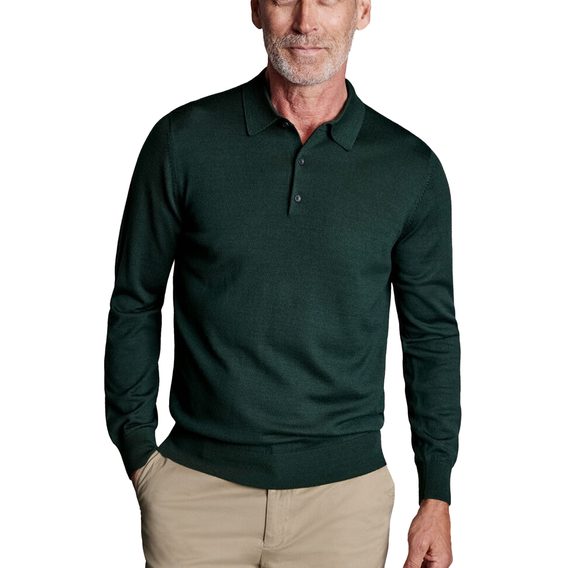 Charles Tyrwhitt Merino Polo Jumper — Forest Green