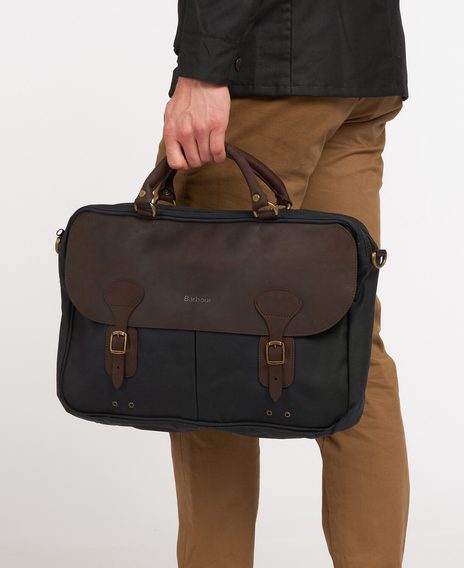 Barbour Wax Leather Briefcase — Navy
