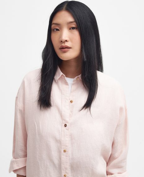 Barbour Hampton Relaxed Linen Shirt — Primrose Pink