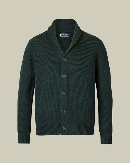 Charles Tyrwhitt Pure Merino Shawl Neck Chunky Cardigan — Green