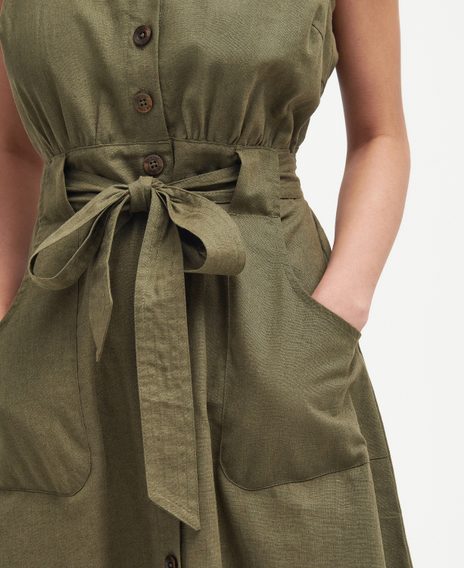 Barbour Rutherglen Sleeveless Midi Dress — Khaki