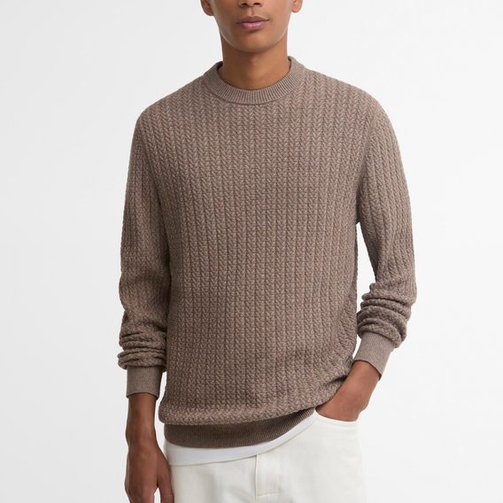 Barbour Herringbone Knitted Crew — Stone