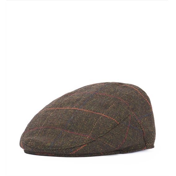 Barbour Wilkin Flat Cap — Olive Herringbone