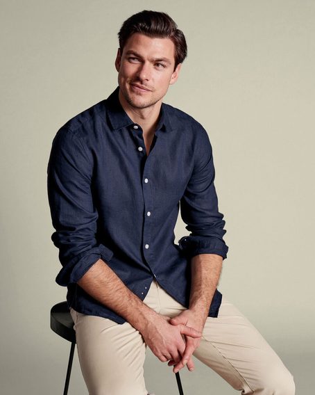 Charles Tyrwhitt Pure Linen Shirt — Navy Blue