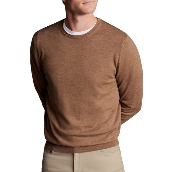 Charles Tyrwhitt Merino Crew Neck Jumper — Sand