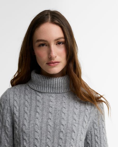 Barbour Ambleside Cable-Knit Rollneck Jumper — Grey Marl