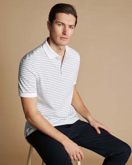 Charles Tyrwhitt Pique Polo — White/Navy Stripe