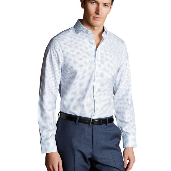 Charles Tyrwhitt Non-Iron Stretch Micro Print Shirt — Light Blue