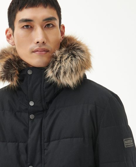 Barbour International Dowanside Wax Parka Jacket — Classic Black