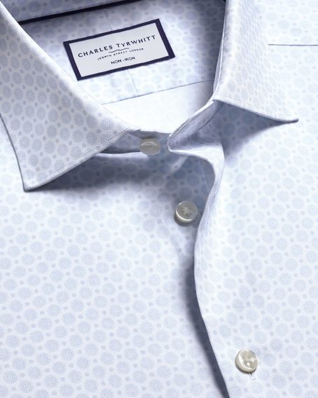Charles Tyrwhitt Non-Iron Stretch Slim Fit Shirt — White And Sky