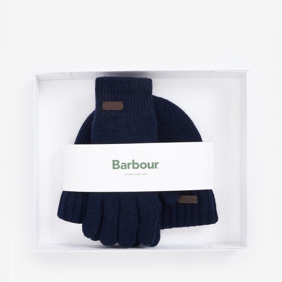 Barbour Carlton Beanie & Gloves Gift Set — Navy