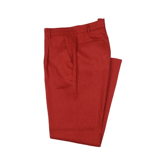 Brooksfield Pleated Linen Trousers — Terracotta