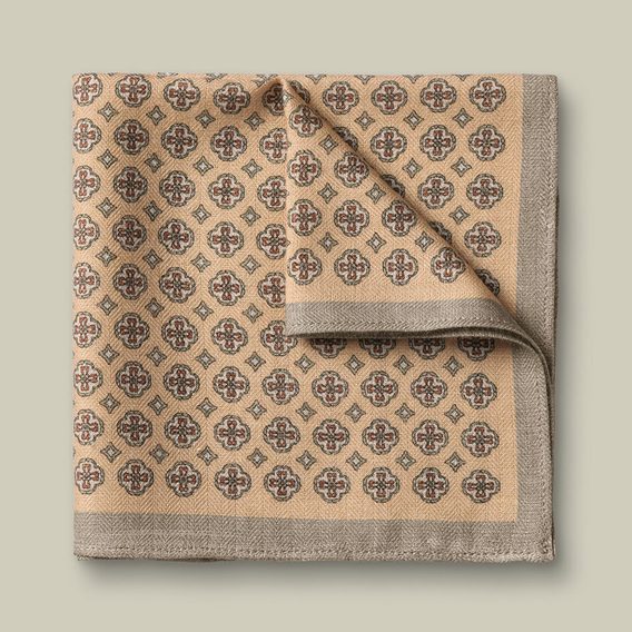 Charles Tyrwhitt Wool Silk Medallion Print Pocket Square — Stone