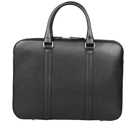 Lederne Slim-Laptoptasche John & Paul – Schwarz