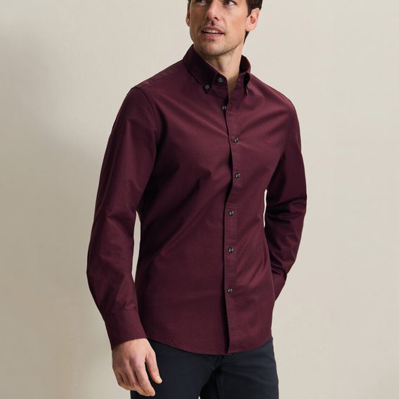 Charles Tyrwhitt Stretch Washed Oxford Shirt — Burgundy