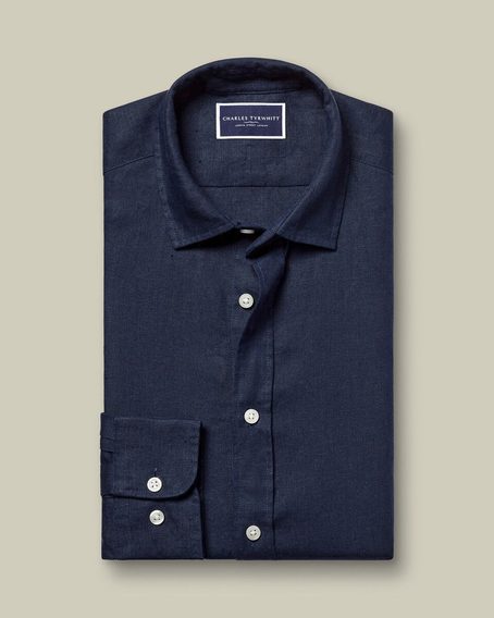 Charles Tyrwhitt Pure Linen Shirt — Navy Blue