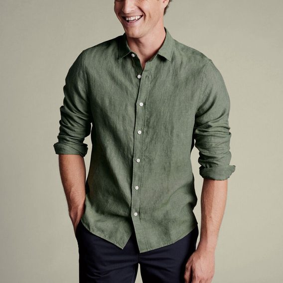 Charles Tyrwhitt Pure Linen Shirt — Olive Green