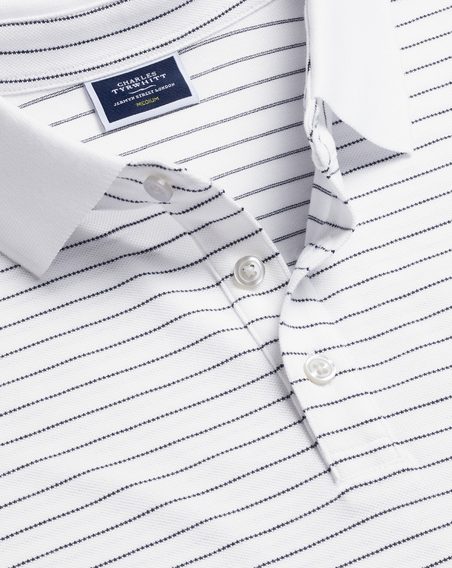 Charles Tyrwhitt Pique Polo — White/Navy Stripe