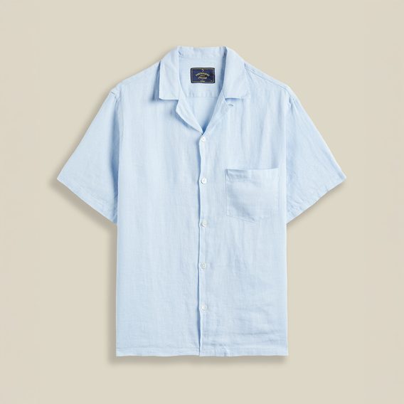 Portuguese Flannel Linen Camp Collar — Sky