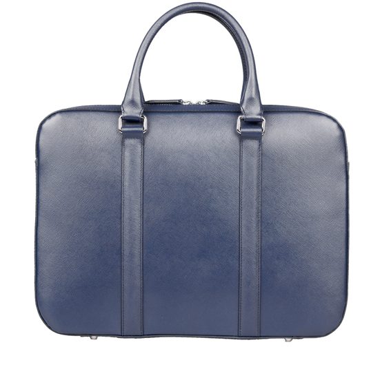 Lederne Slim-Laptoptasche John & Paul – Blau