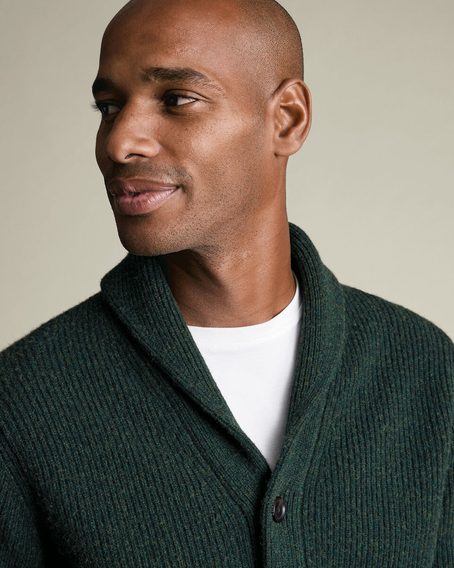 Charles Tyrwhitt Pure Merino Shawl Neck Chunky Cardigan — Green