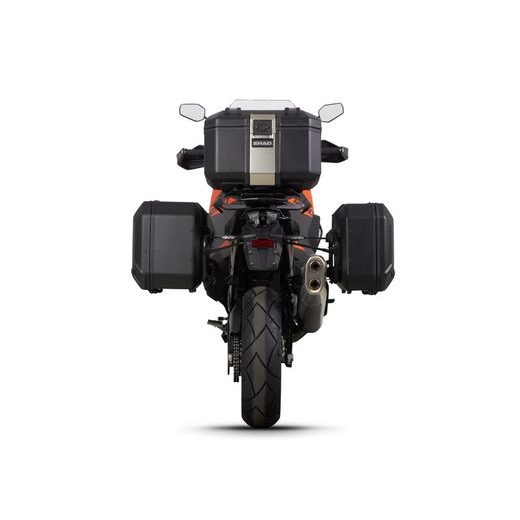 KOMPLETNÁ SADA ČIERNYCH KUFROU SHAD TERRA, 48L HORNÝ ZADNÝ KUFOR 36L ĽAVÝ BOČNÝ KUFOR, 47L BOČNÝ PRAVÝ KUFOR, VRÁTANE MONTÁŽNEJ SADY A PLATNE SHAD KTM SUPER ADVENTURE 1290 (R, S)