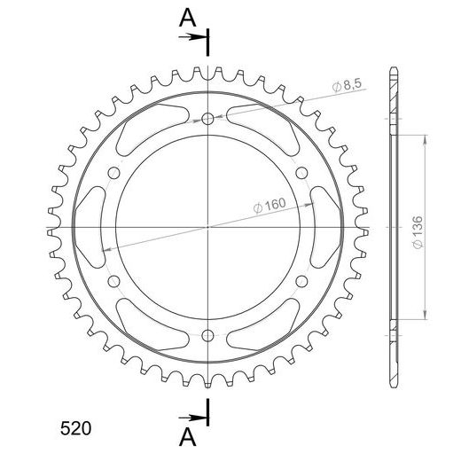 REŤAZOVÁ SADA EK - STRIEBORNÝ REŤAZ 520 H, NETESNENÝ, KOLIESKO SUPERSPROX, ROZETA SUPERSPROX PRE APRILIA TUAREG 350 1988-1990