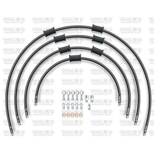 ŠTANDART -PREDOK -SADA VENHILL POWERHOSEPLUS KAW-10026F-BK (4 HADICE V SADE) ČIERNA HADICA,CHRÓMOVÉ KONCOVKY