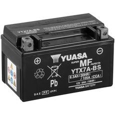 MOTOCYKLOVÁ BATÉRIA 12V, YTX7A-BS, 6,3AH, 105A, BEZÚDRŽBOVÁ MF AGM 150X87X93, YUASA ORIGINÁL (VR. BALENIE ELEKTROLYTU)