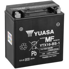 MOTOCYKLOVÁ BATÉRIA 12V, YTX16-BS-1, 14,7AH, 230A, BEZÚDRŽBOVÁ MF AGM 150X87X161, YUASA ORIGINÁL (VR. BALENIE ELEKTROLYTU)