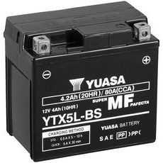 MOTOCYKLOVÁ BATÉRIA 12V, YTX5L-BS, 4,2AH, 80A, BEZÚDRŽBOVÁ MF AGM 115X72X107, YUASA ORIGINÁL (VR. BALENIE ELEKTROLYTU)