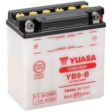 MOTOCYKLOVÁ BATÉRIA 12V, YB9-B, 9,5AH, 115A, KONVENČNÉ YUMICRON 137X77X141, YUASA ORIGINÁL (VR. BALENIE ELEKTROLYTU)