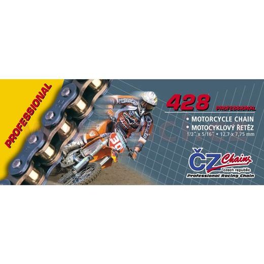 REŤAZ 428MX, ČZ - ČR (FARBA ZLATÁ, 122 ČLÁNKOV VR. ROZPOJOVACIE SPOJKY CLIP)