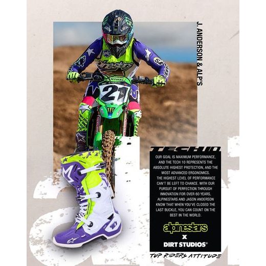 TOPÁNKY TECH 10 LIMITOVANÁ EDÍCIA DIRT STUDIOS, ALPINESTARS (BIELA/FIALOVÁ/ŽLTÁ FLUO) 2025