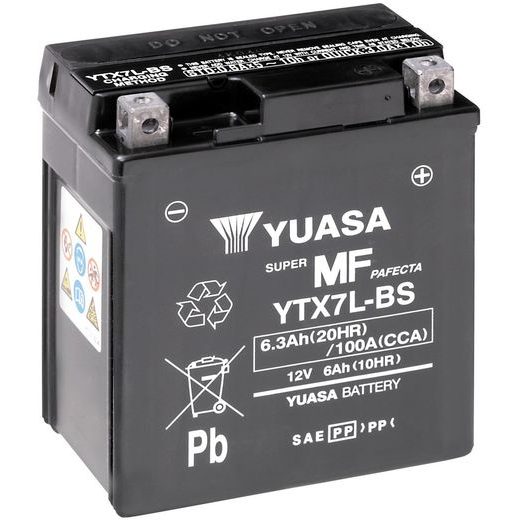 MOTOCYKLOVÁ BATÉRIA 12V, YTX7L-BS, 6,3AH, 100A, BEZÚDRŽBOVÁ MF AGM 115X72X132, YUASA ORIGINÁL (VR. BALENIE ELEKTROLYTU)